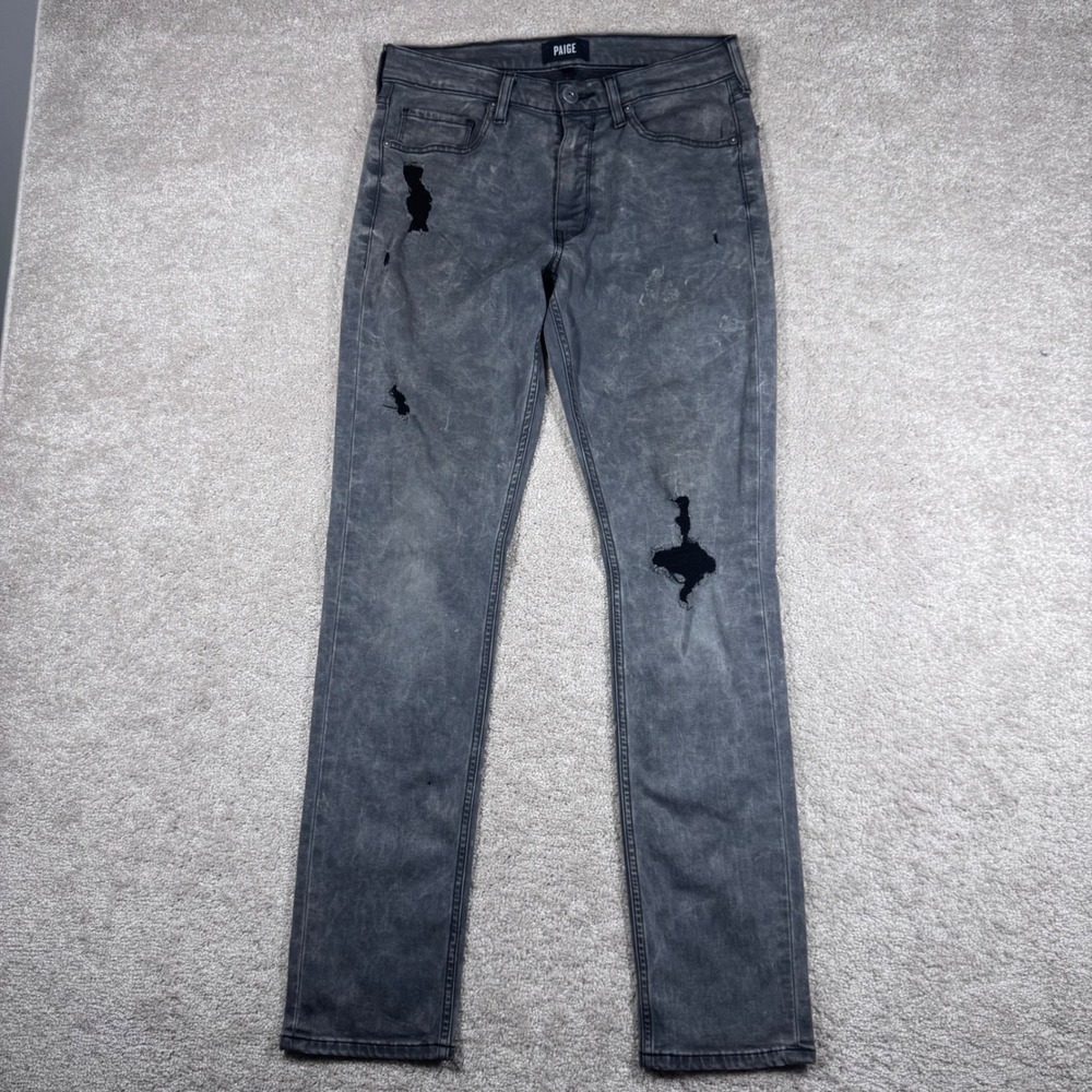 Paige Lennox Slim Fit Jeans Mens 31 Radner Destructed Grey Acid Wash Ripped